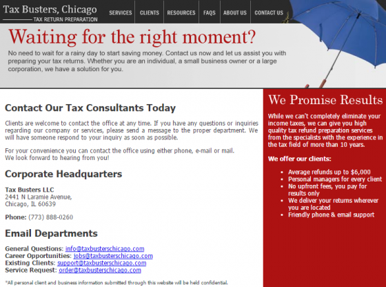 TaxBustersChicago.com Job Scam Alert