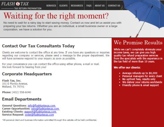 FlashTaxTexas.com/FlashTaxTexasllc.com Operator- Client Manager Job Scam