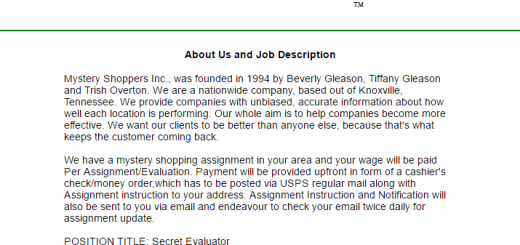Beware Of Mystery Shoppers Inc. Knoxville Tennessee Job Scam